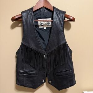 Black Leather Fringe Vest